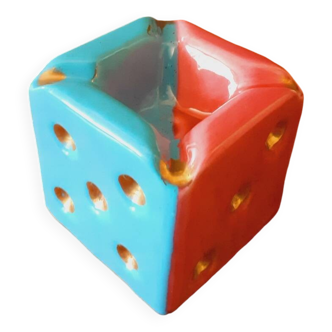 Dice-shaped ashtray in Vallauris ceramic from the 50s
