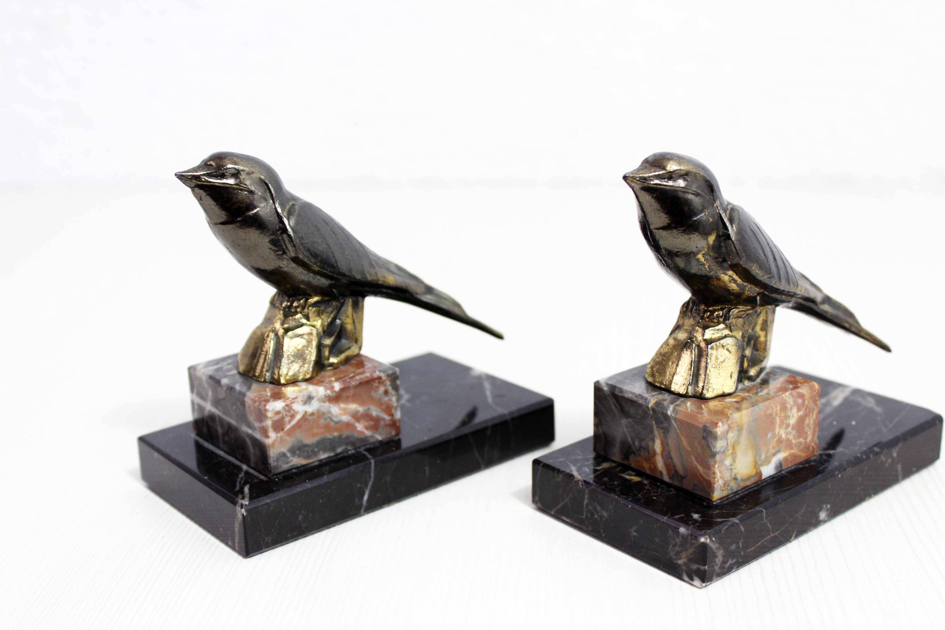 Bird bookends in brass and marble