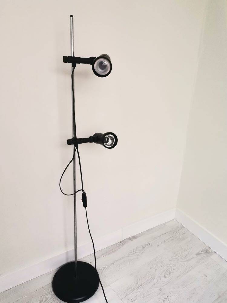 Mid century modern black metal floor lamp with 2 spot lights