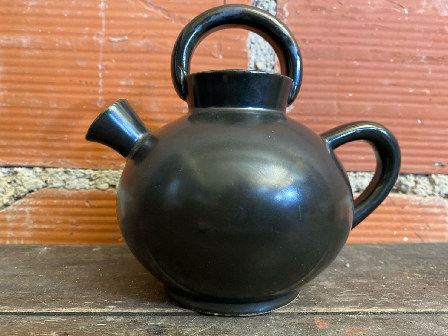 Vintage 1970s Black Ceramic Jug Pitcher Cruche Chevrette