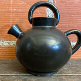 Vintage 1970s Black Ceramic Jug Pitcher Cruche Chevrette