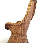 Set of 2 vintage rattan wicker armchairs with white teddy fabric