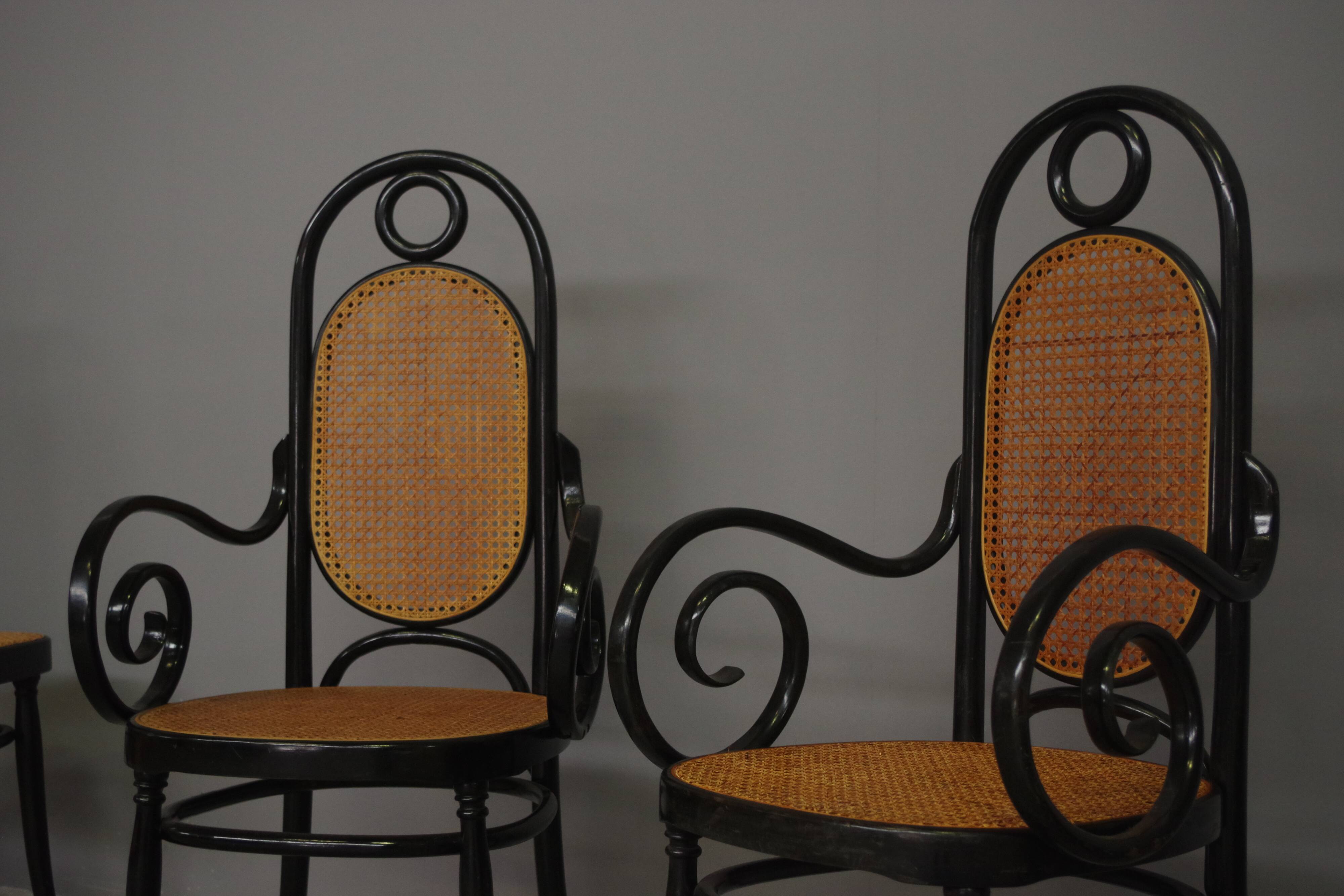 Chairs in curved beech and vienna straw, 1980s, set of 4