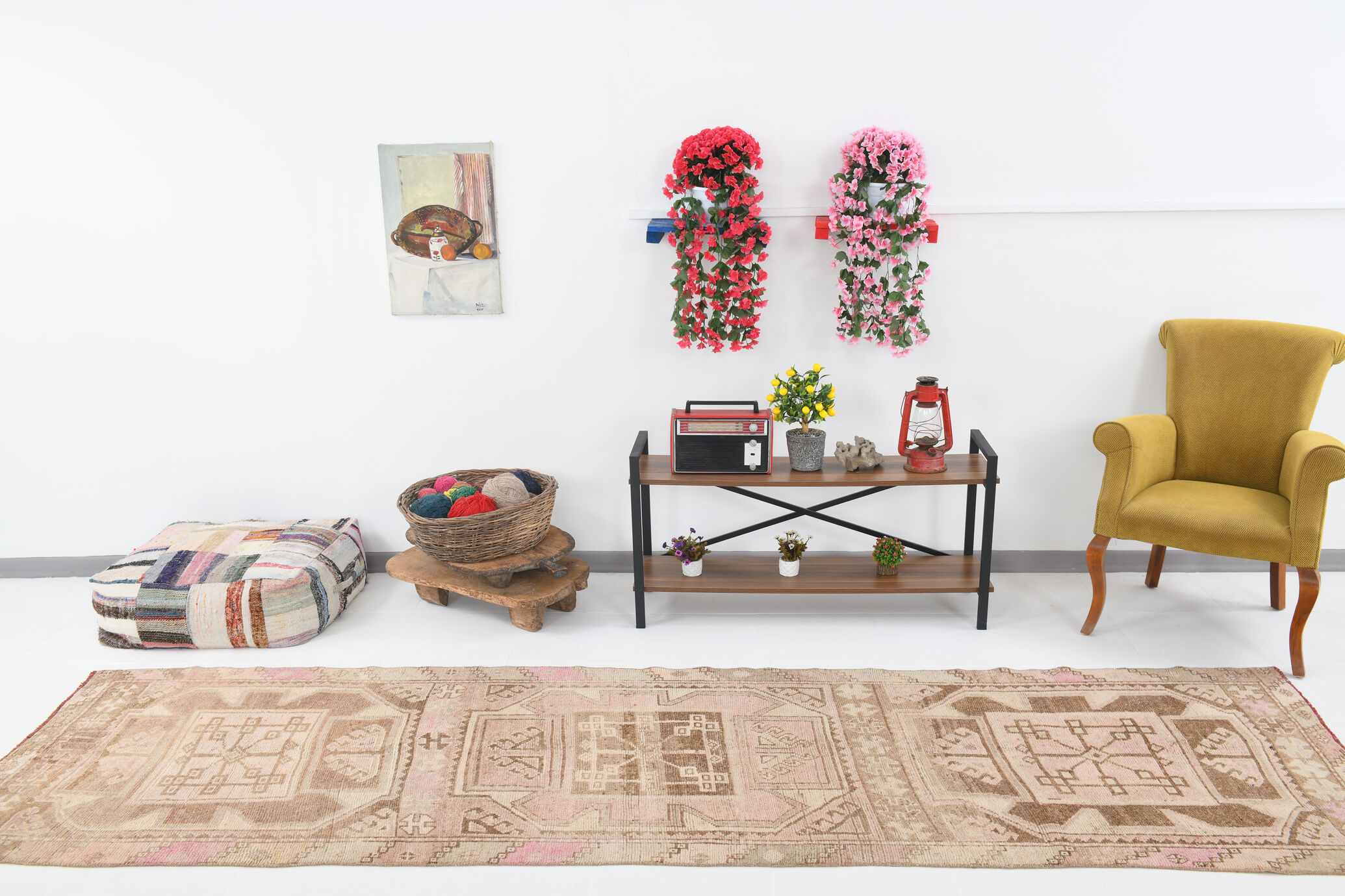 3x12 brown & beige vintage runner rug 100x360cm