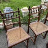 Set of 5 Henri II style chairs – turned wood and cane