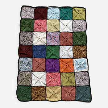 Crochet plaid, vintage blanket 90X120