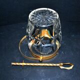 Vintage gold cut crystal ice bucket - ice cube pot + tongs CRISTAL AG