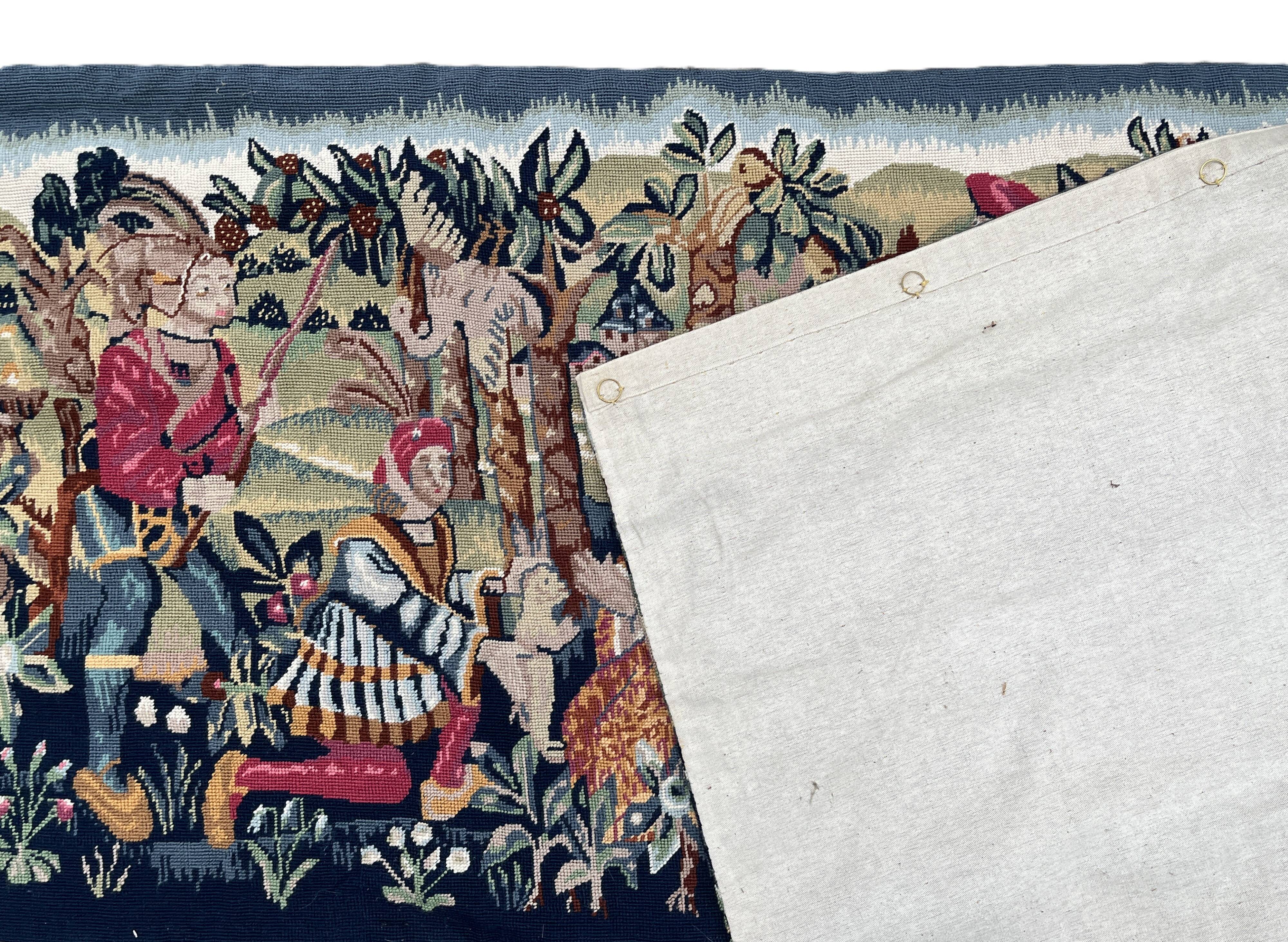 Important handwoven tapestry Medieval life 20th century