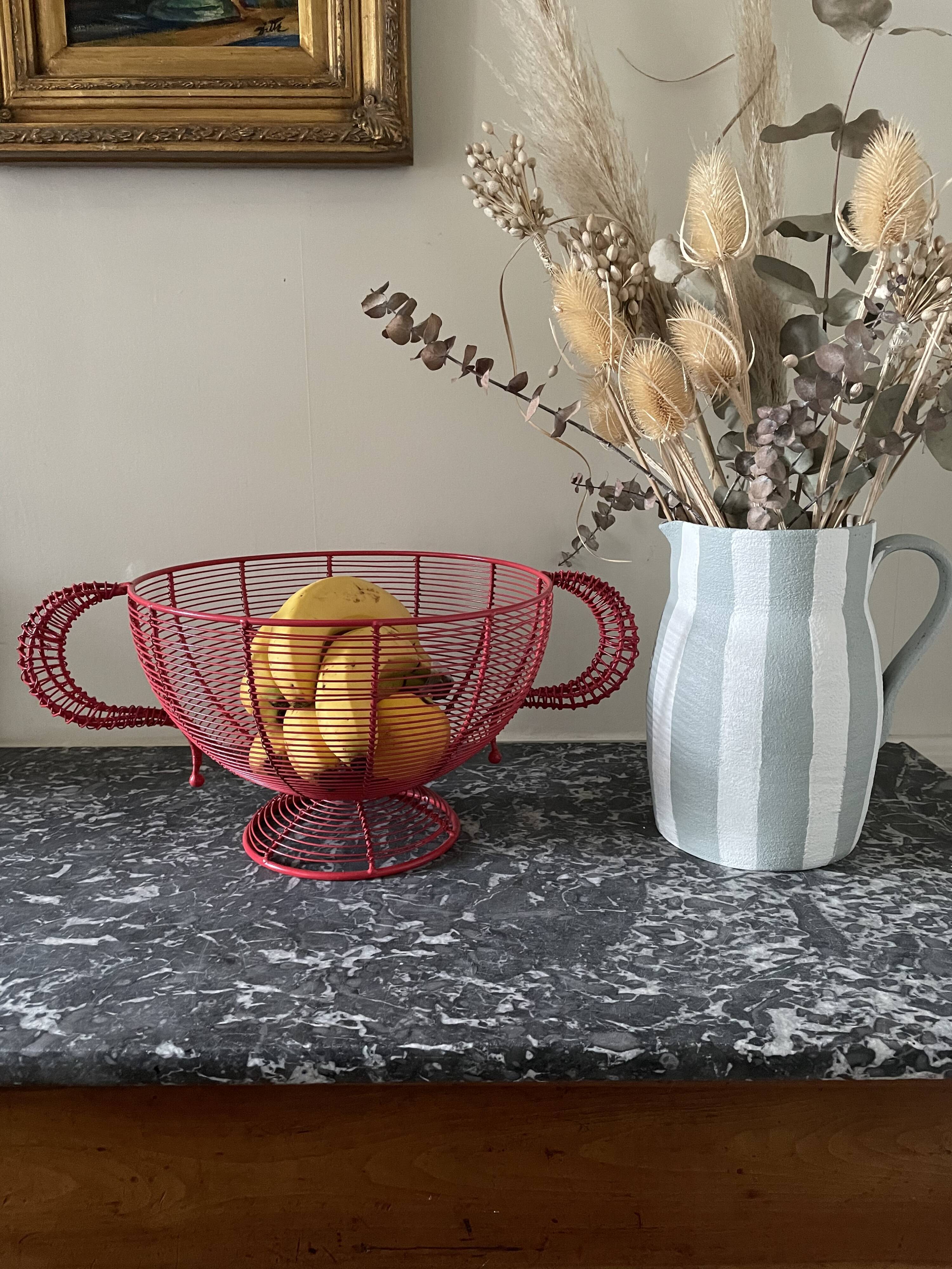 Red wired metal fruit basket