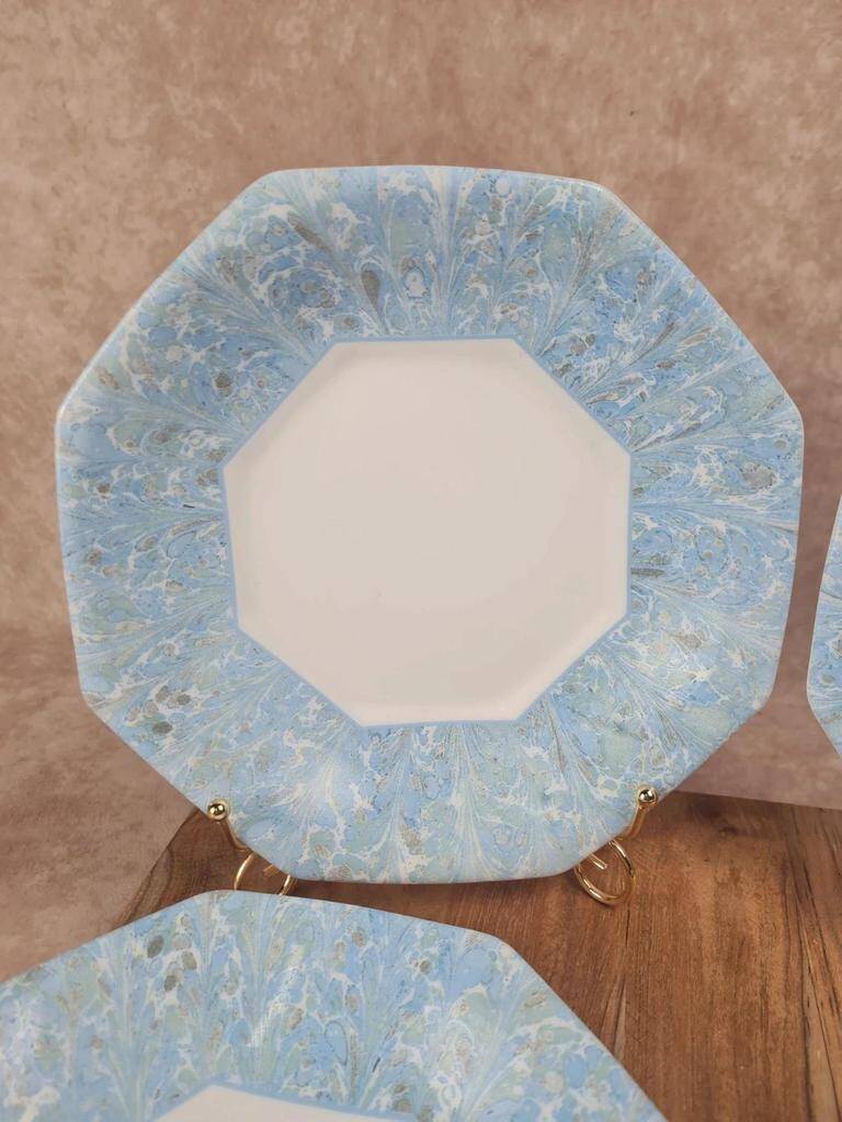 Set of 4 vintage blue marbled Arcopal deep plates.