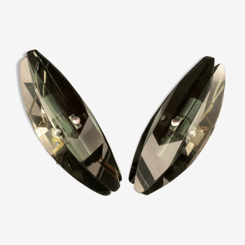 Paire d’applique Lucio Fontana pour Veca chrome et verre design 1970