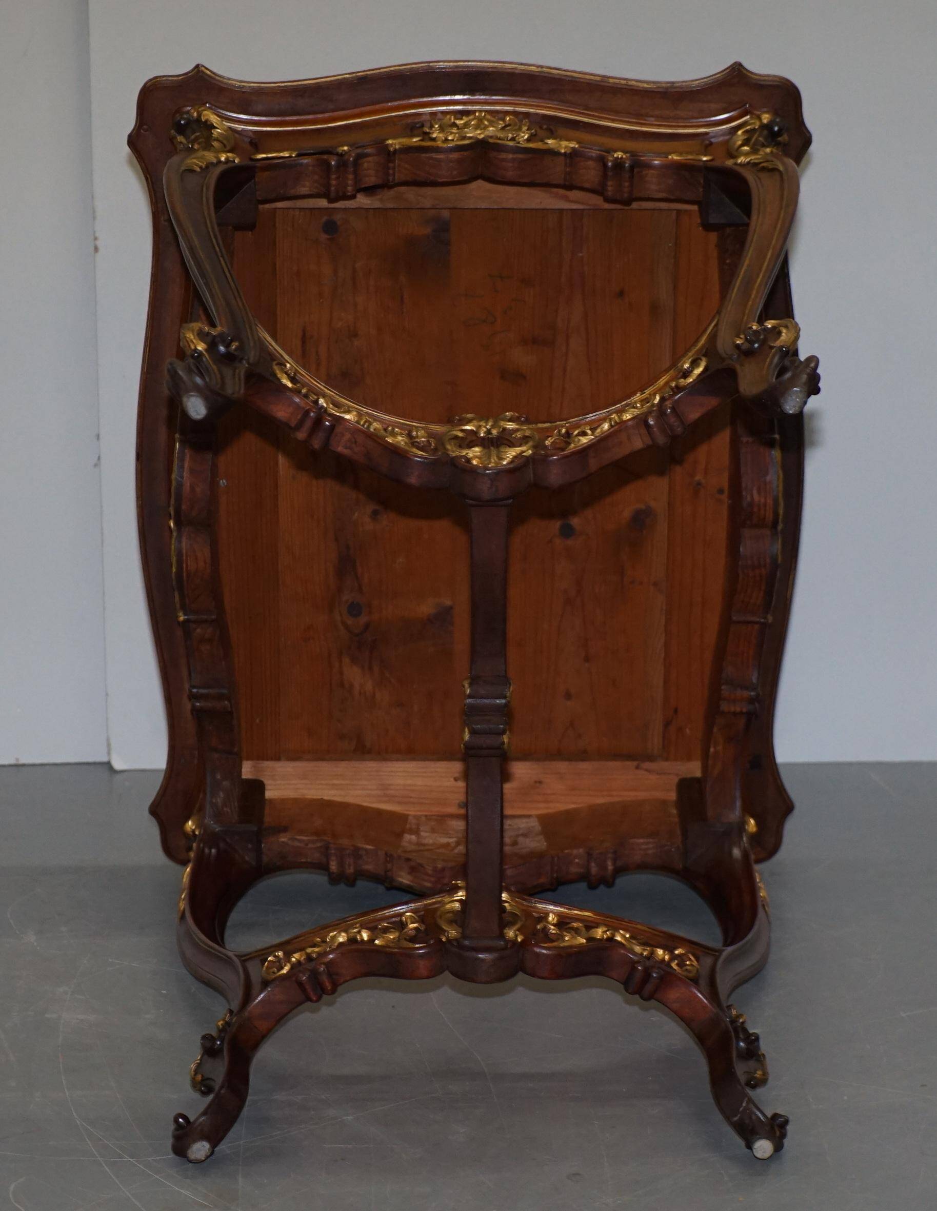 Pine desk with leather and gilding, late Victorian period around 1900.