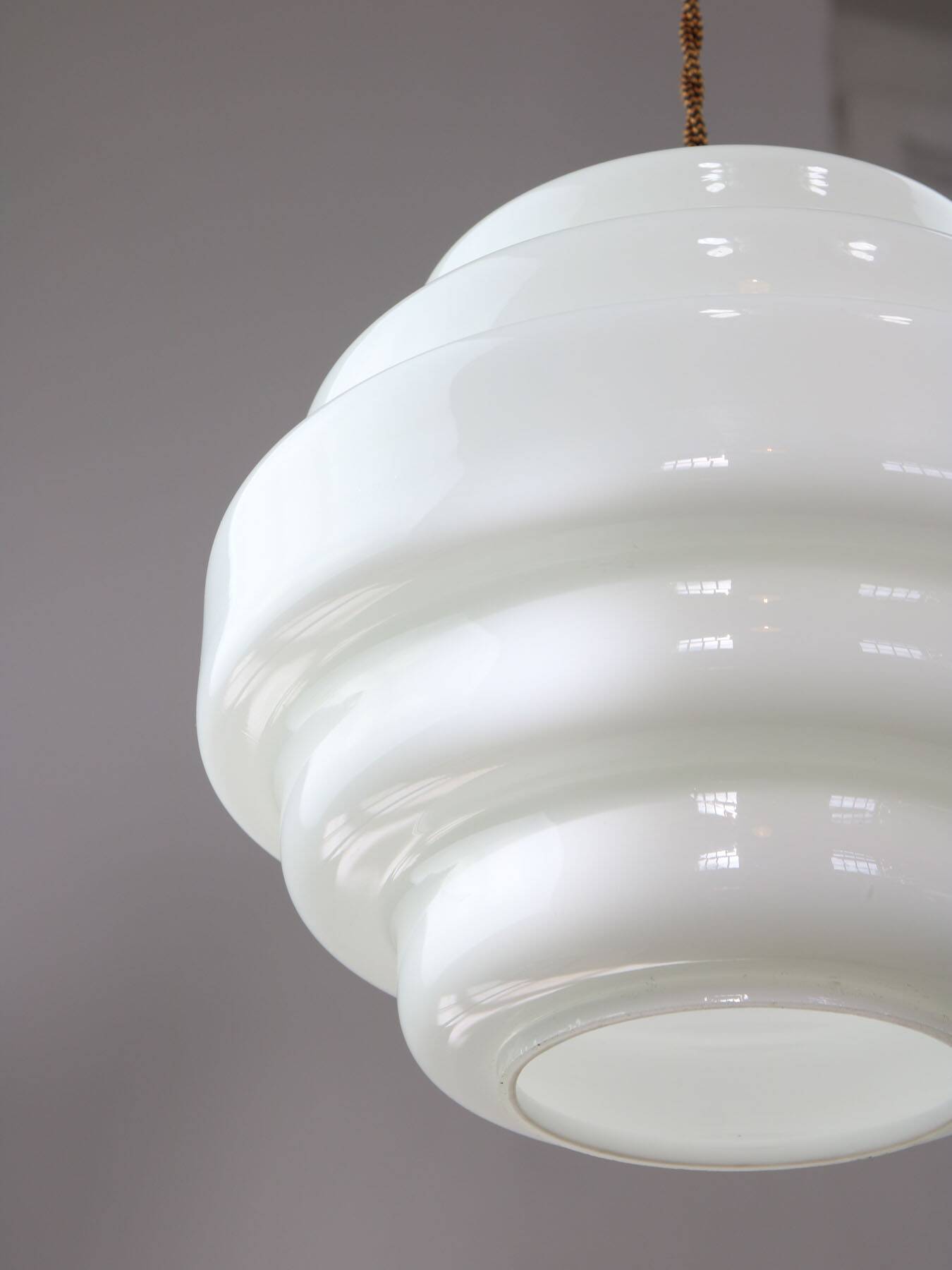 Mid-Century Italian Brass and Opaline Glass Pendant Lamp