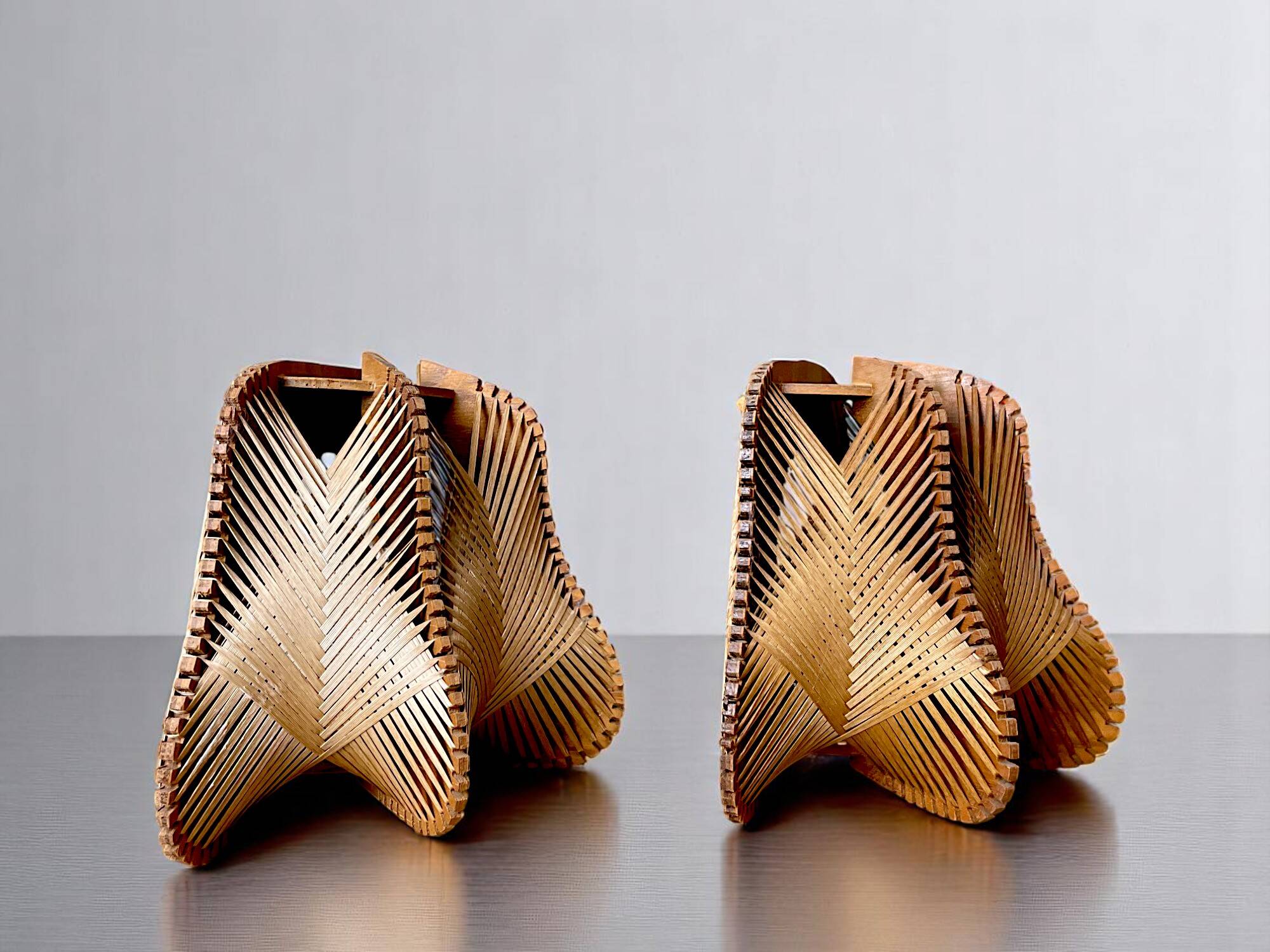 Pair of wooden light wall sconces for bedroom