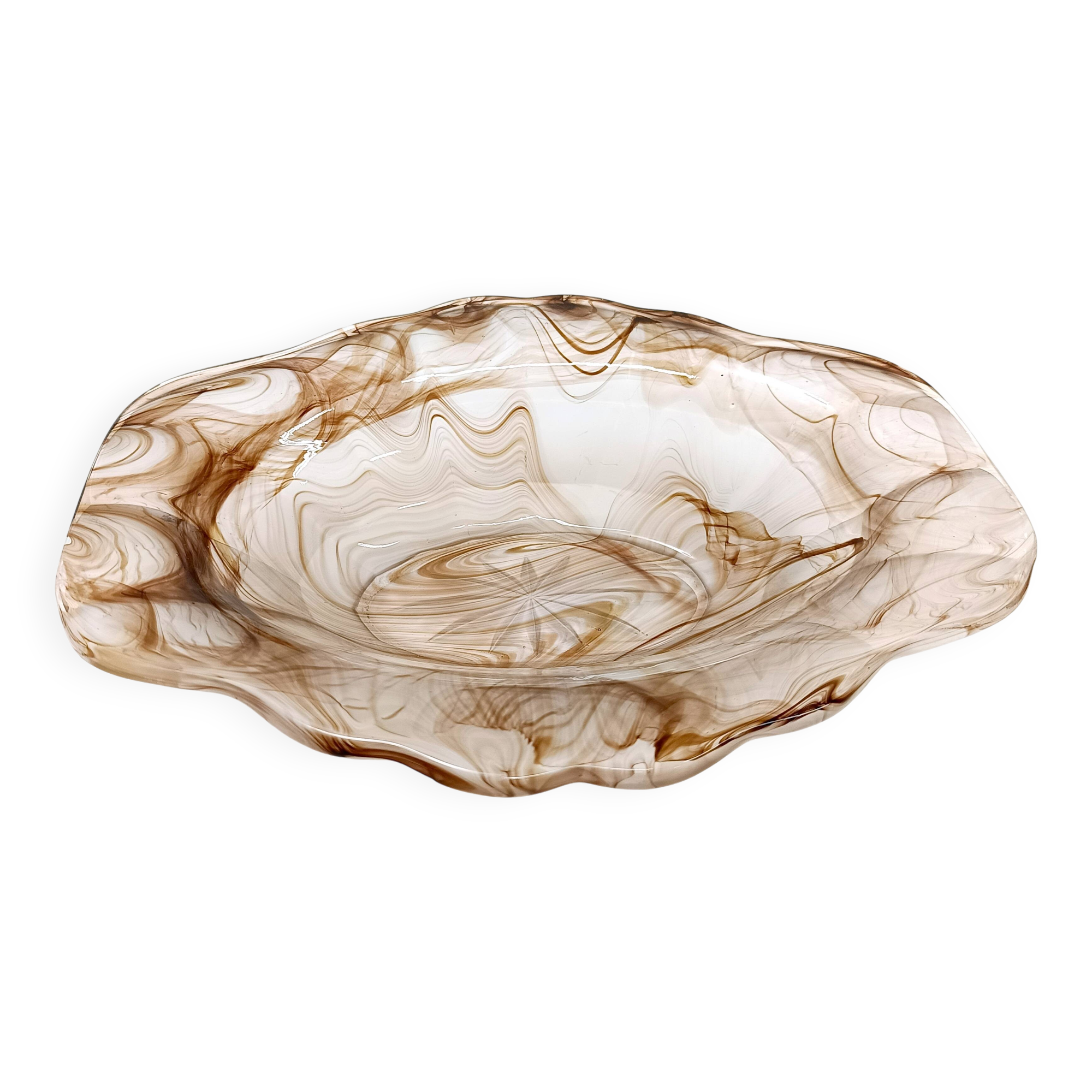 Sepia Cloud Glass Trinket Bowl or Centerpiece by George Davidson, United Kingdom