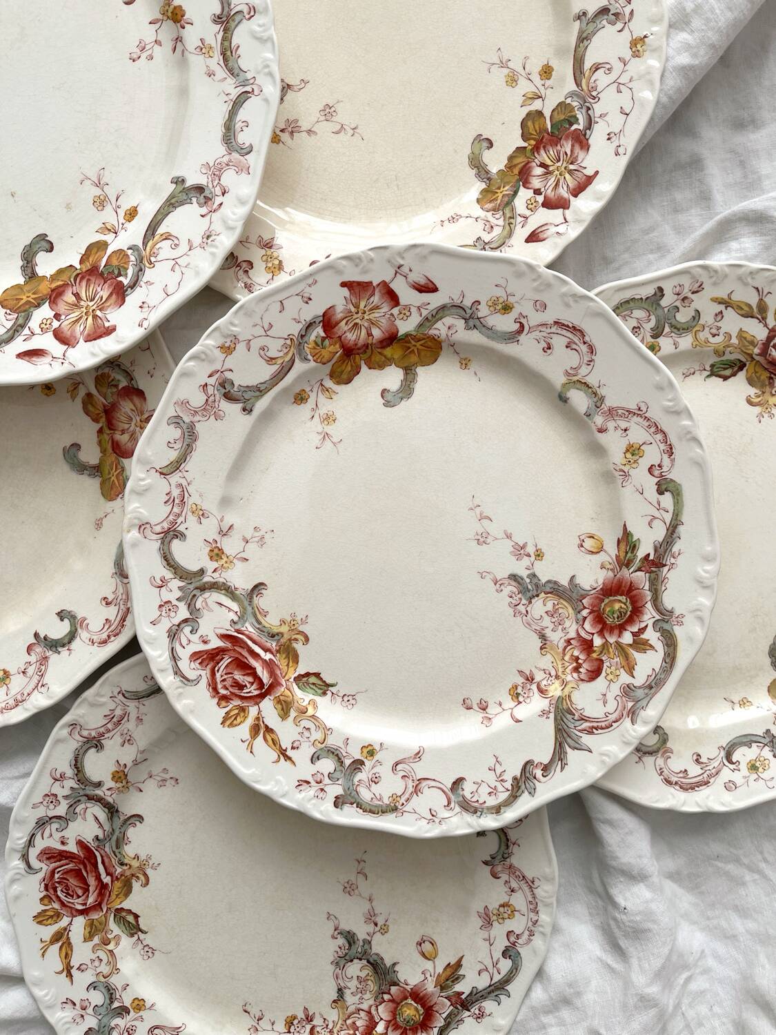 6 polychrome ironstone dinner plates "Wentworth" by Emile Bourgeois