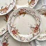 6 polychrome ironstone dinner plates "Wentworth" by Emile Bourgeois