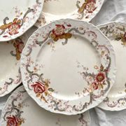 6 polychrome ironstone dinner plates "Wentworth" by Emile Bourgeois