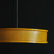 Yellow lacquered perforated metal pendant, in the style of Matégot or Biny.