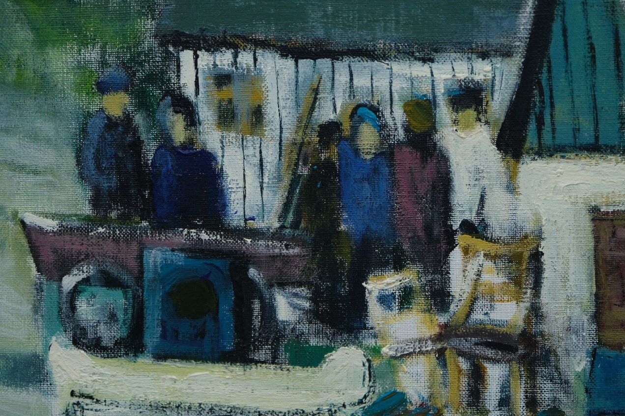 Kai christensen, scandinavian modern painting, 1960s, oil on canvas, framed