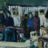 Kai christensen, scandinavian modern painting, 1960s, oil on canvas, framed