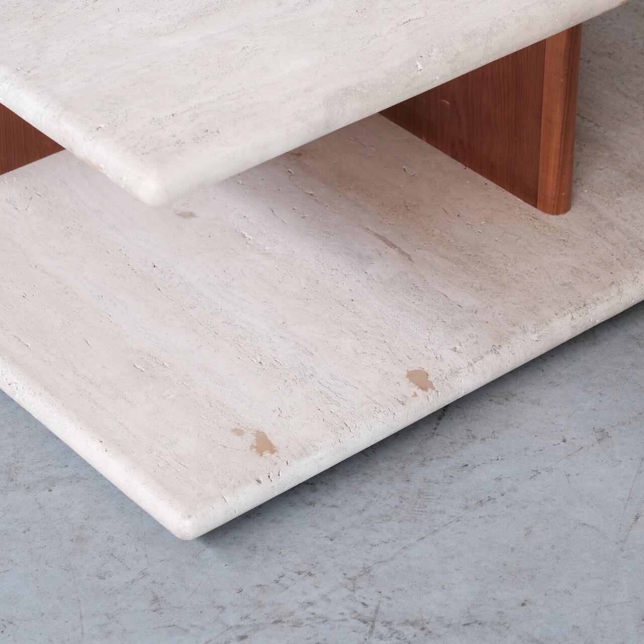 Two tier mid-century travertine coffee table