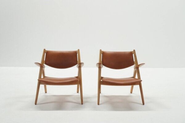Chaises lounge Sawbuck CH28 vintage par Hans J. Wegner pour Carl Hansen, années 1960, ensemble de 2.
