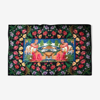 Tapis bohème tissé à la main avec le paysage étonnant et la conception florale faite en Roumanie 315x195cm