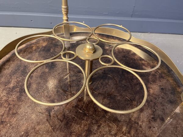 Desserte de bar italienne en peau de chèvre laquée et parchemin par Aldo Tura, années 1960