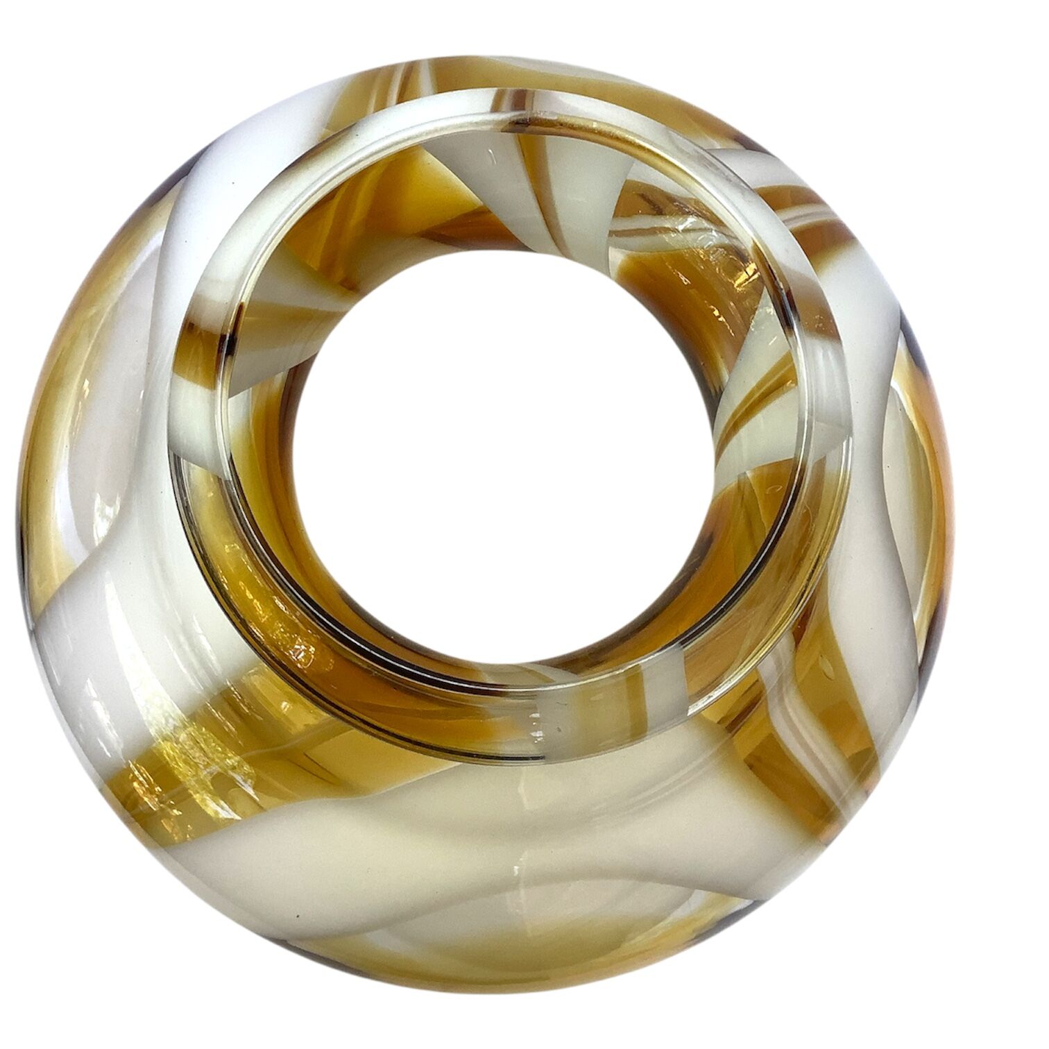 Vintage marbled amber and opaline blown glass lampshade from the 1970s.
