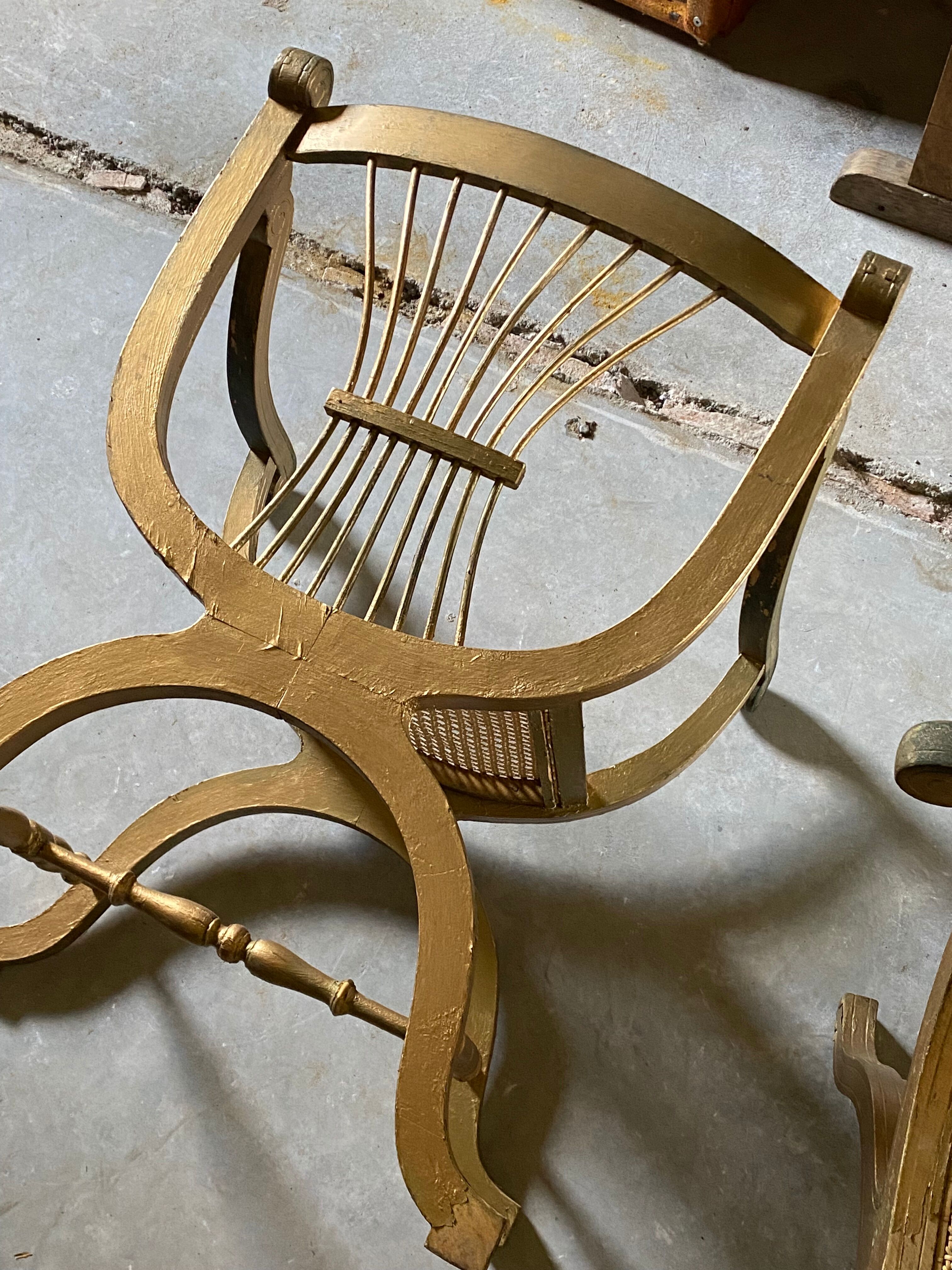 Pair of canework golden armchairs