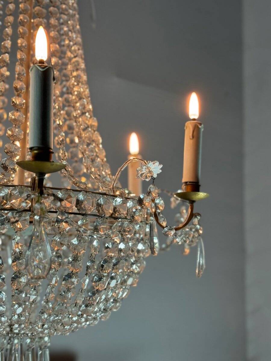 Pearl Bag Chandelier, Cut Crystals Circa 1900