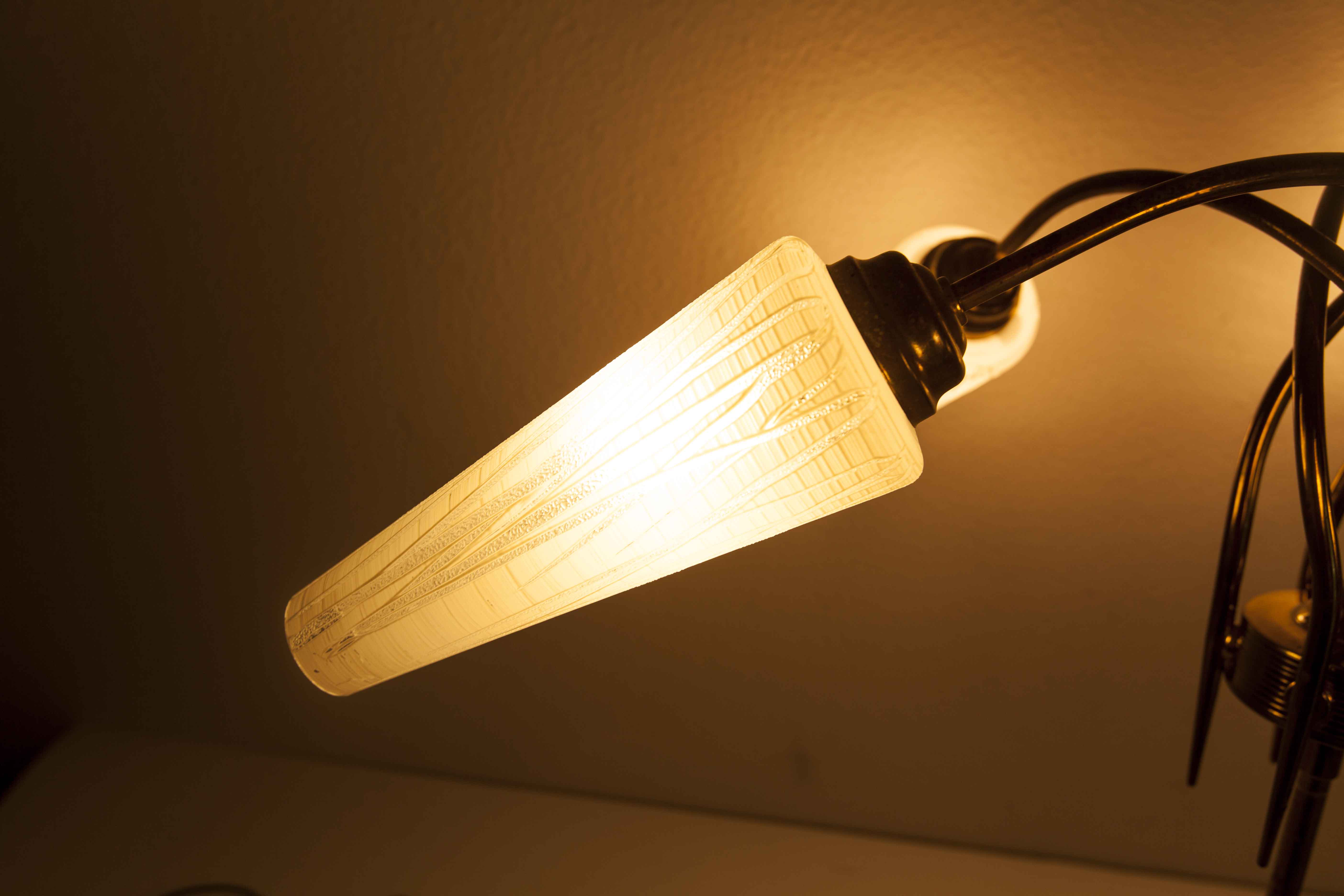 5-branched opaline brass chandelier 60's