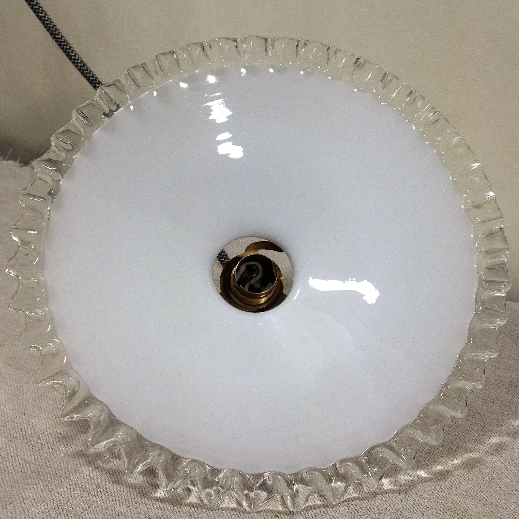 Transparent pleated white opaline hanging