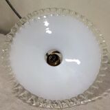 Transparent pleated white opaline hanging