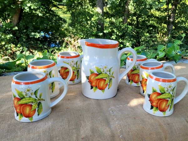 Service campagne chic vintage grés Digoin pichet tasse mug fait main