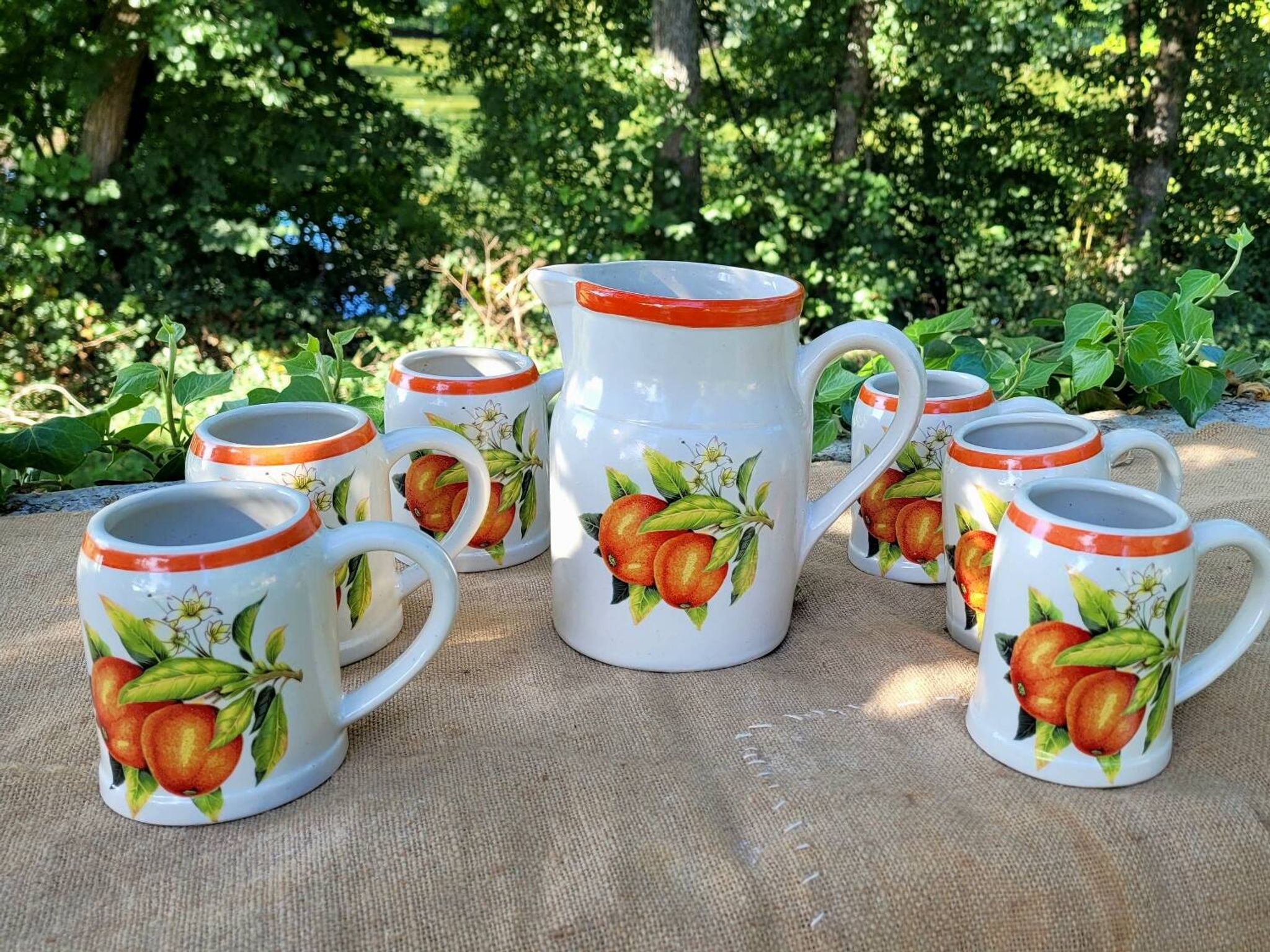 Service campagne chic vintage grés Digoin pichet tasse mug fait main