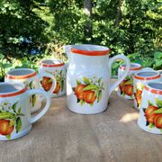 Service campagne chic vintage grés Digoin pichet tasse mug fait main