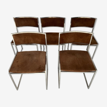 Set de 5 chaises en acier chromé et alcantara 1970