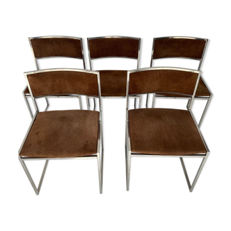 5 chairs in chrome steel and alcantara 1970