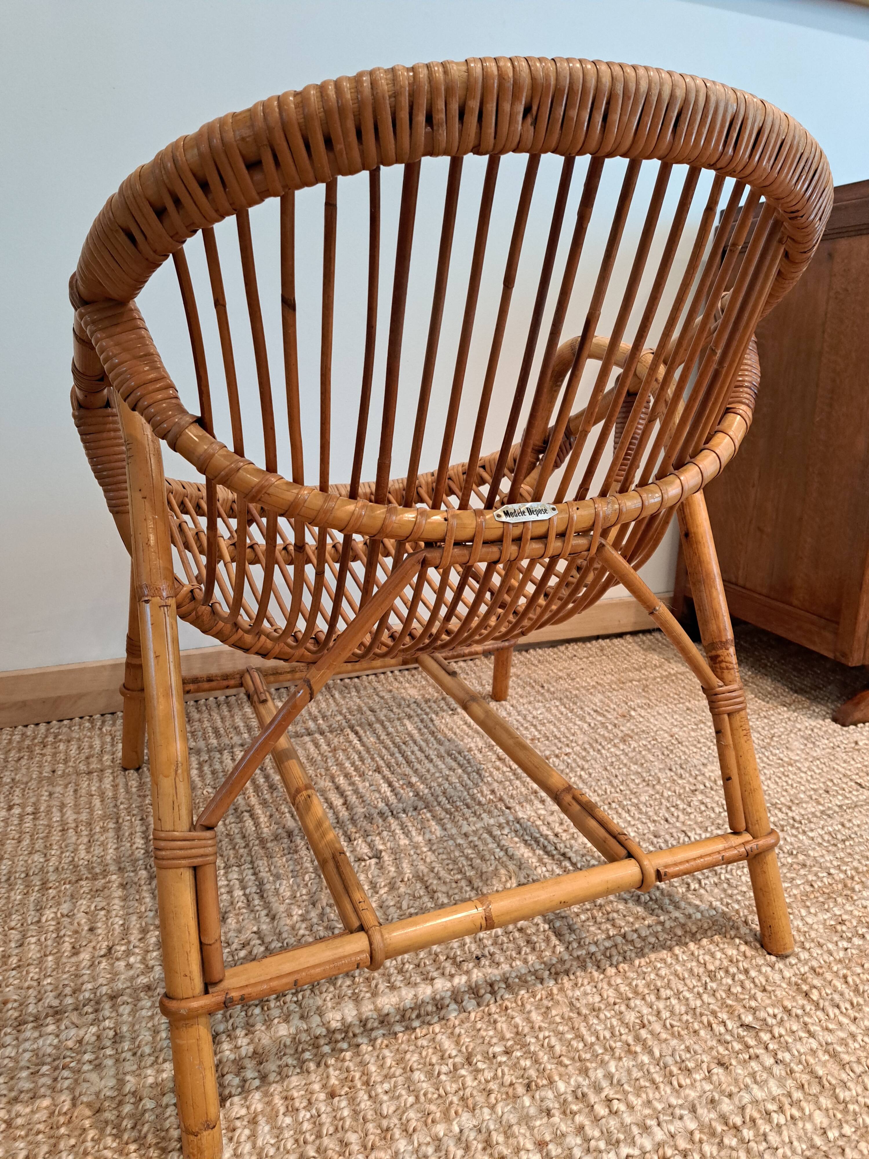Vintage rattan & bamboo armchair from the 60s