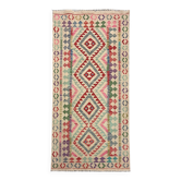 Tapis Kilim géométrique beige et rose