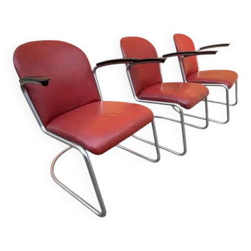 Willem hendrik gispen, set of 3 armchairs 413 art deco modernist, structure