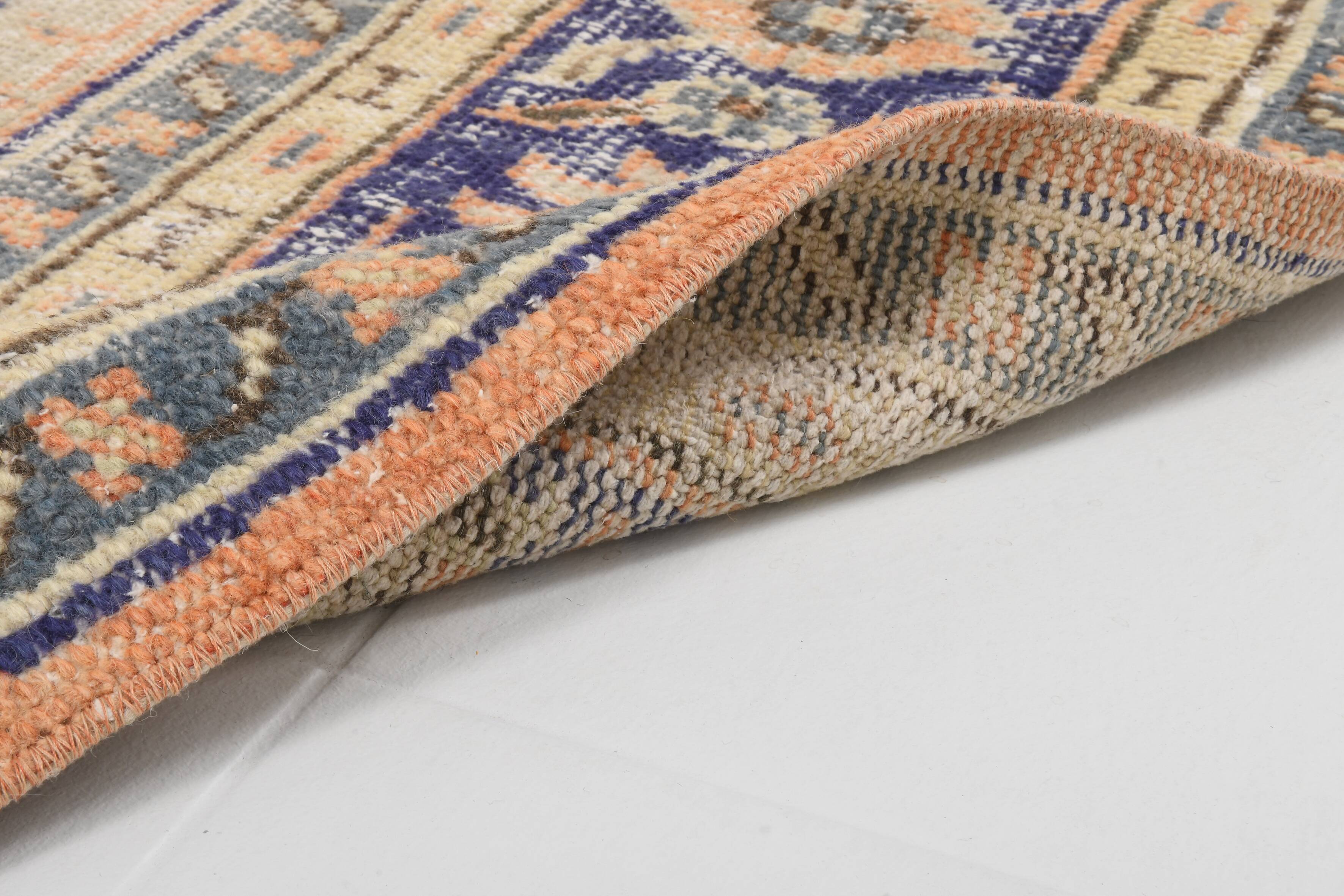 Orange & navy blue turkish vintage rug