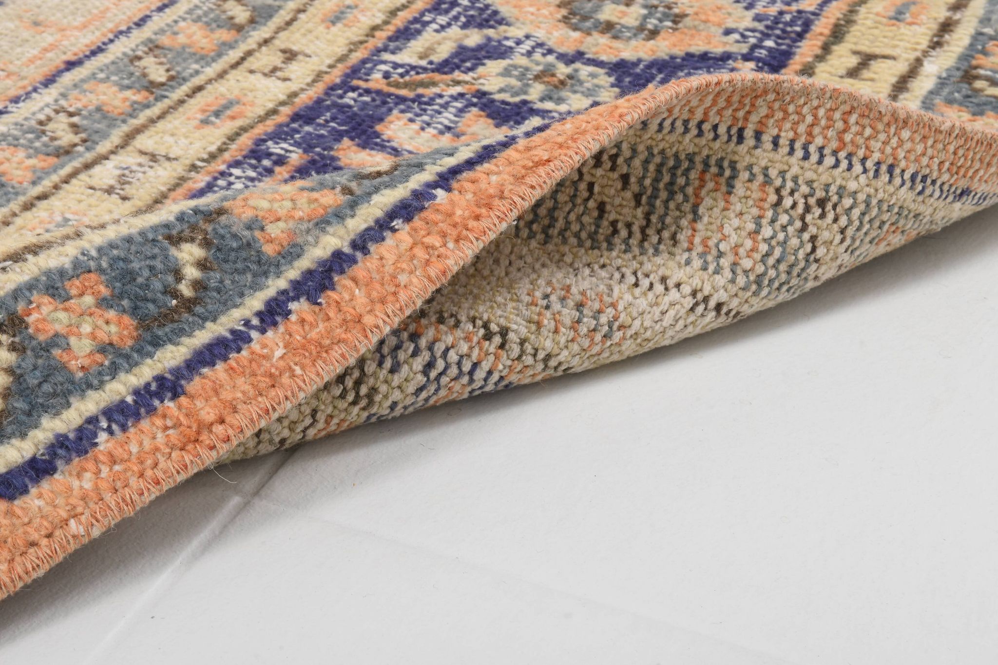 Orange & navy blue turkish vintage rug