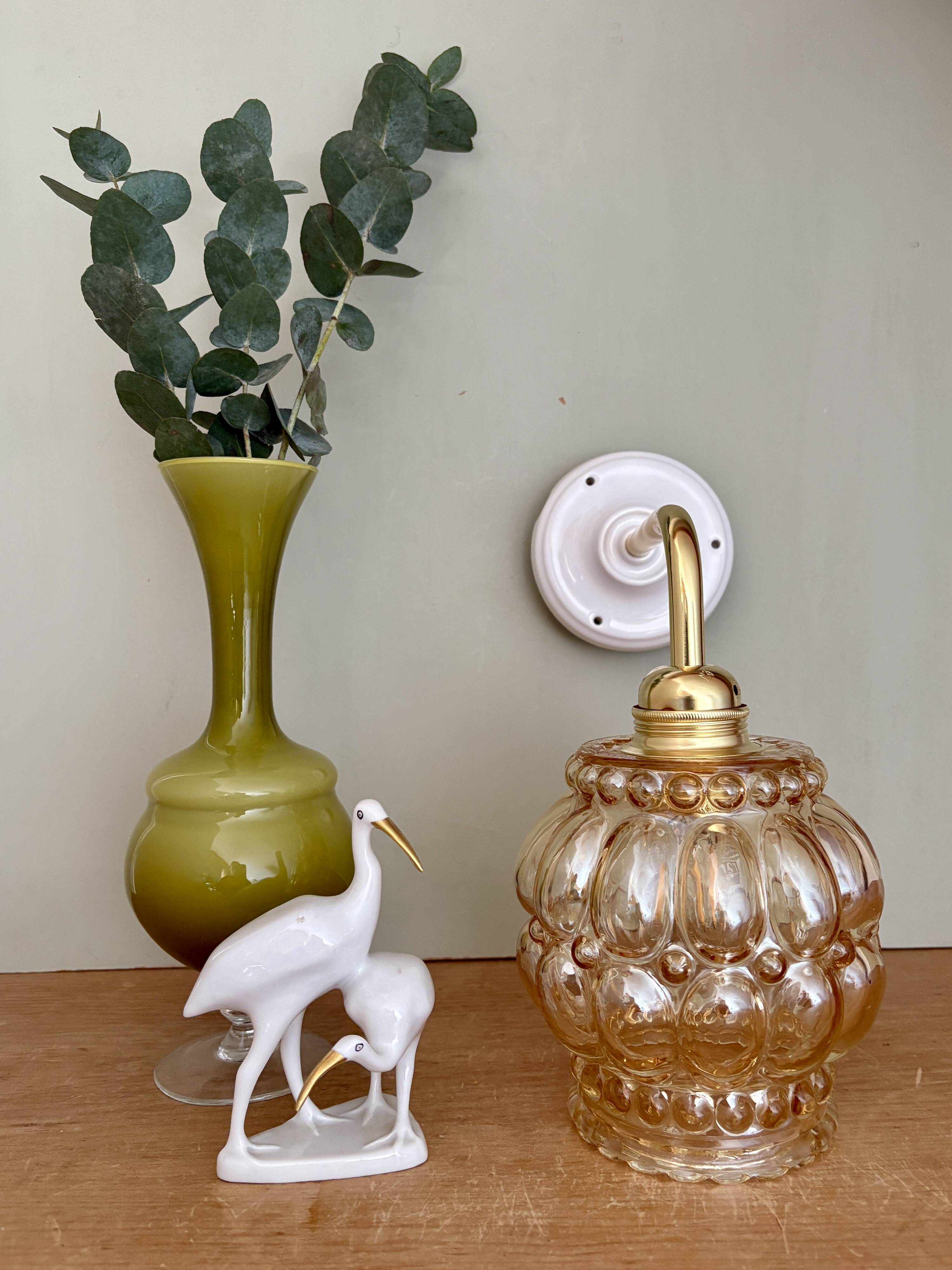 Vintage globe angled wall light in bubbled glass