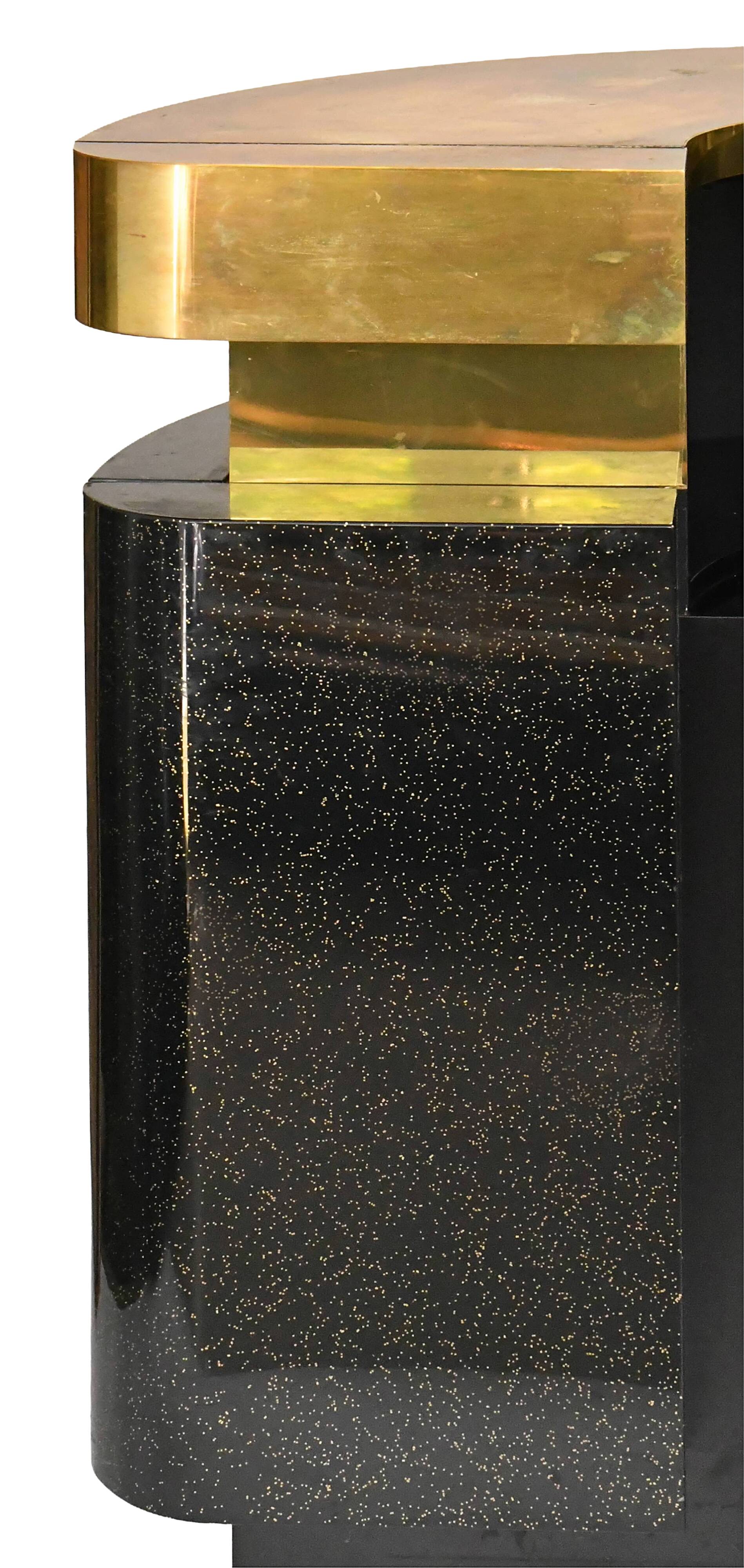 Bar in black lacquer and gilded brass by Jean-Claude Mahey for Maison Romeo.