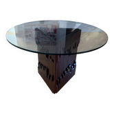 Table à manger ronde en bois et verre par Luciano Frigerio