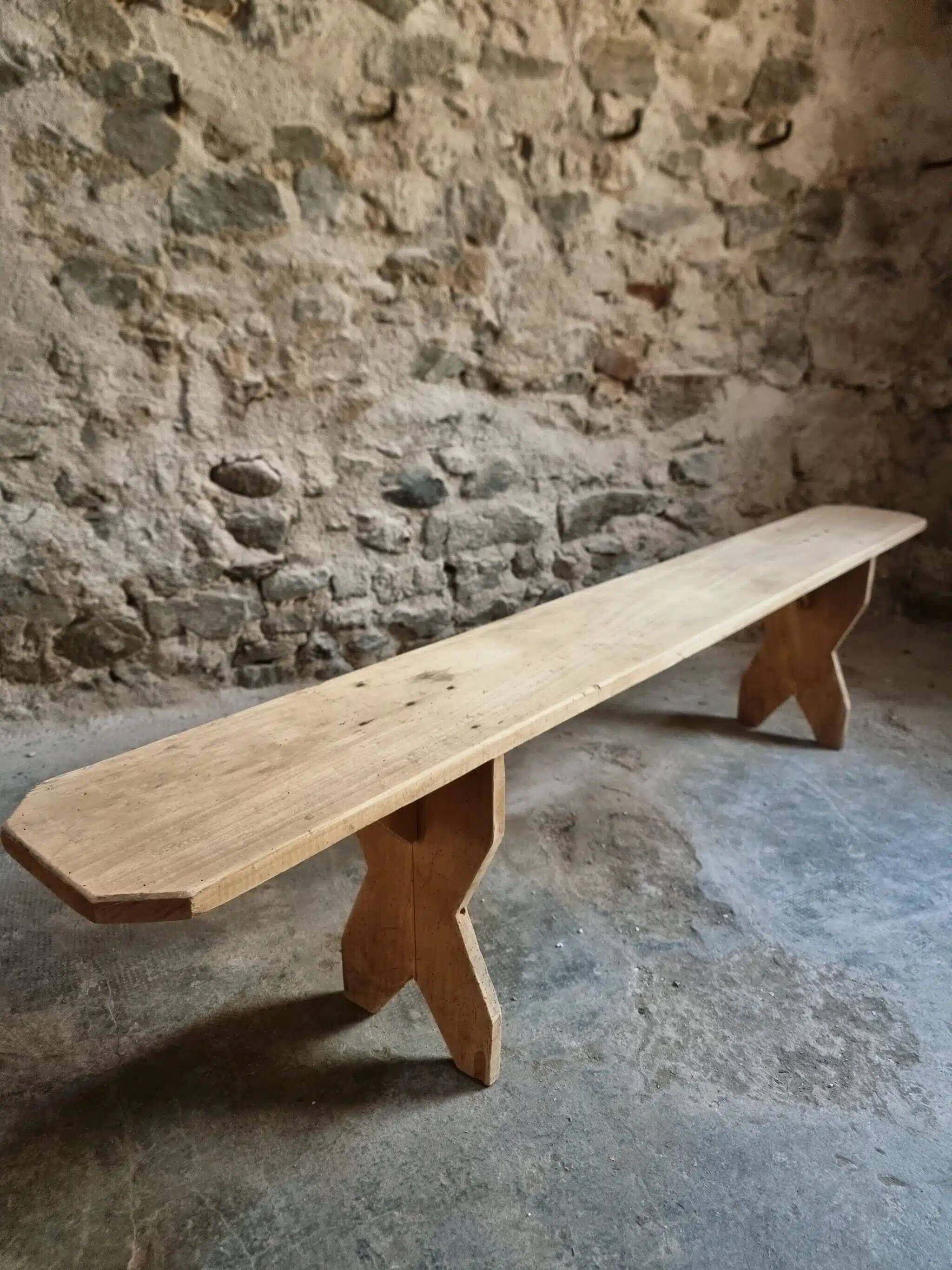 Set of 2 antique French poplar benches, consoles or shelves, circa 1900.