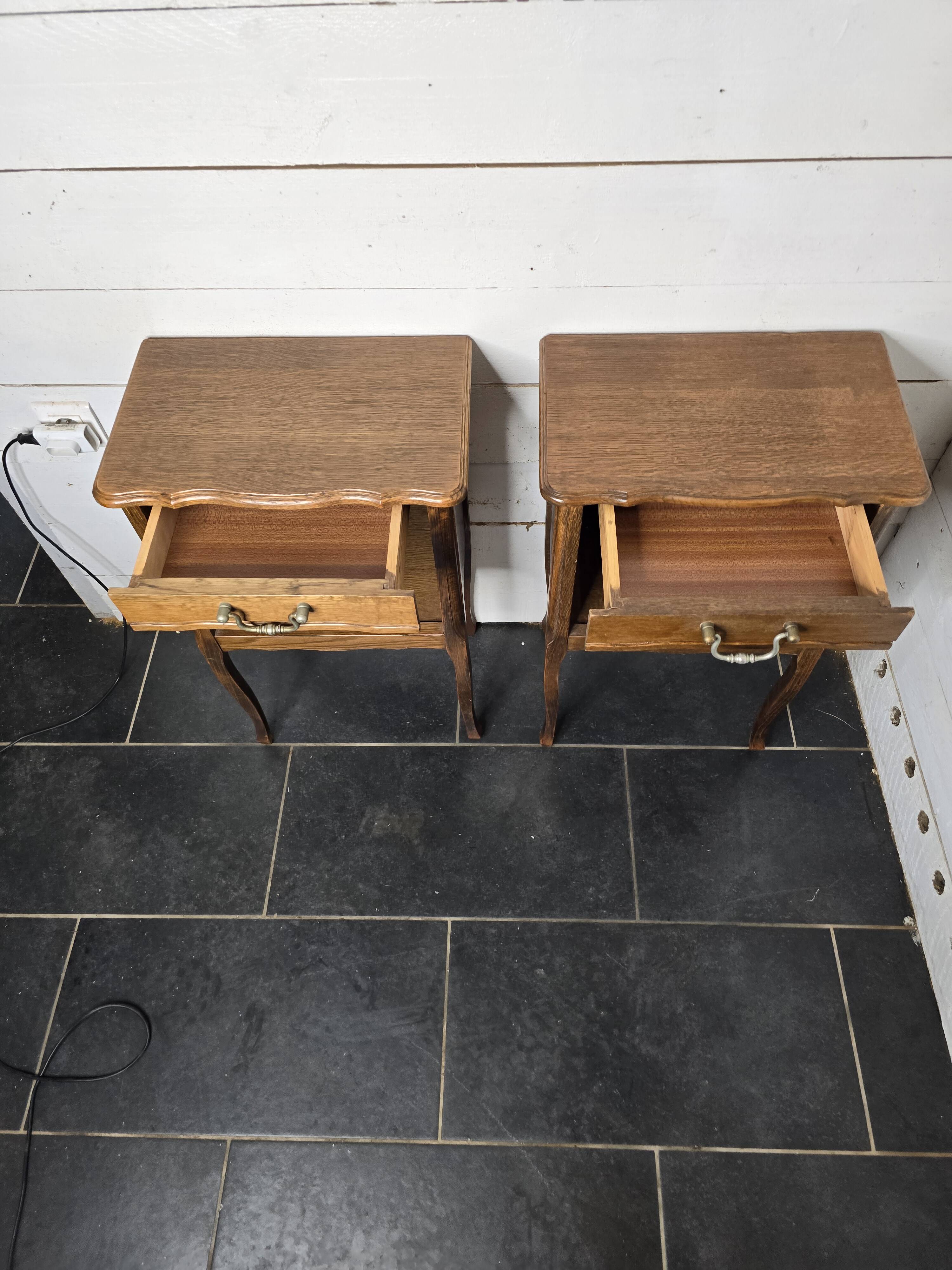 Pair of Louis XV style oak bedside tables